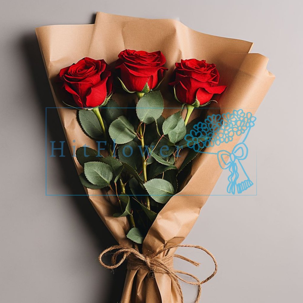 Букет роз 3 красные розы